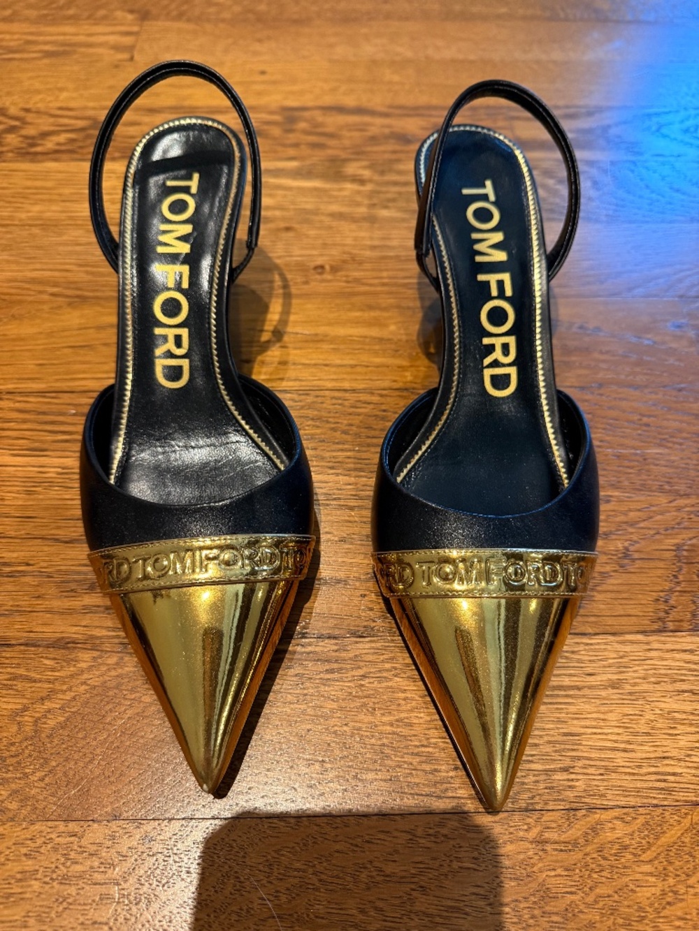Tom Ford Gold Toe slingback pumps